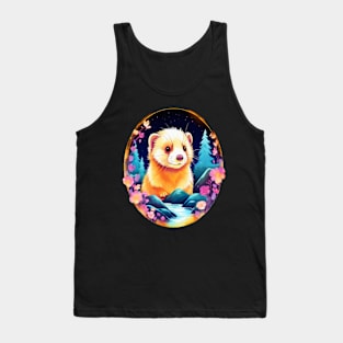 Cute Ferret with Floral Elements in Watercolor art Tank Top